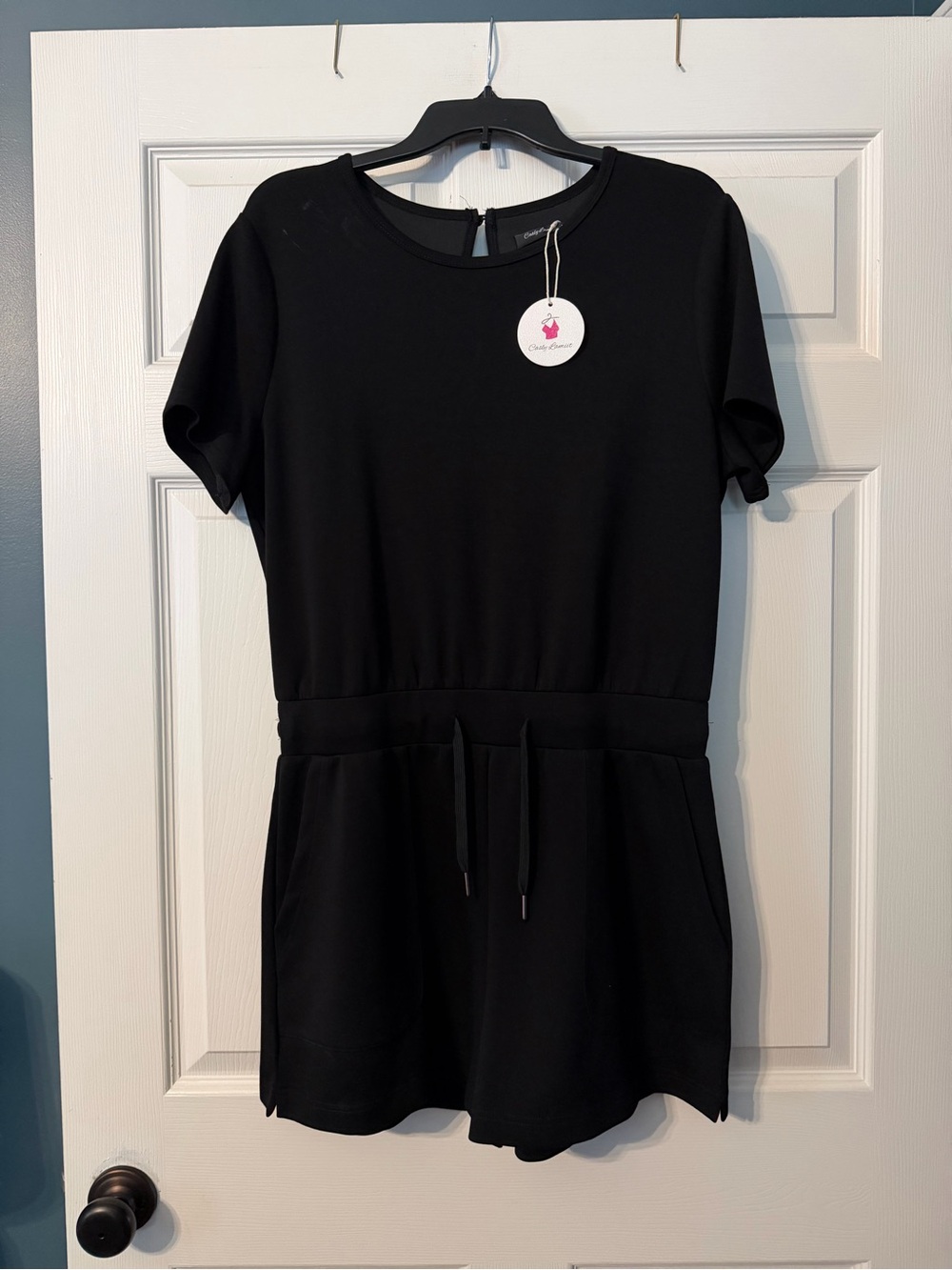 NWT! Black Short-Sleeve Drawstring Waist Romper